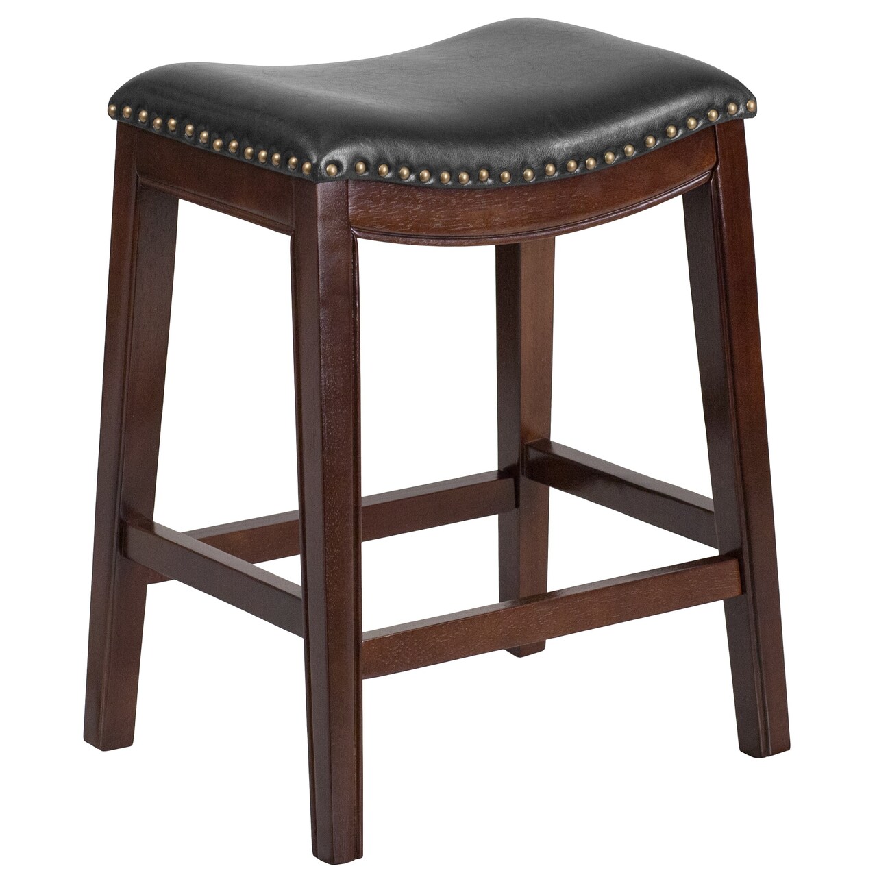 Flash Furniture 26&#x27;&#x27; Chocolate Brown and Black Transitional Bar Stool with Saddle Seat